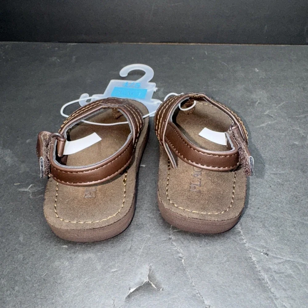 The Children's Place Toddler Boy's Faux Leather Flip Flops AN3 Brown Size US:4-5